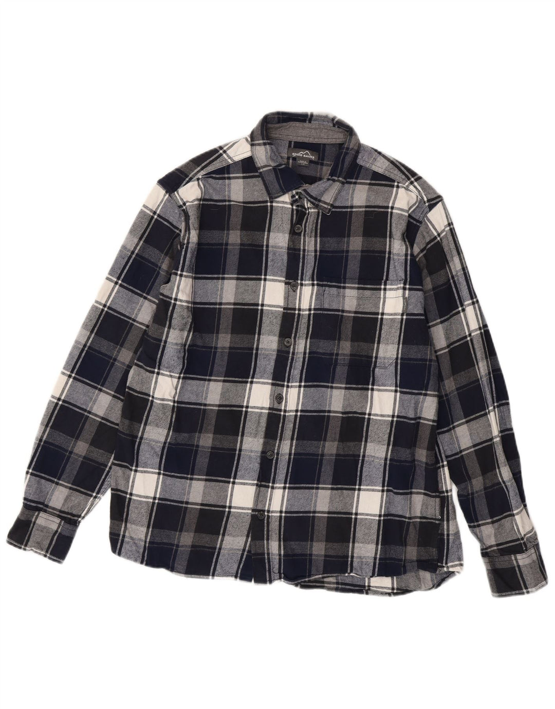 EDDIE BAUER Mens Flannel Shirt Large Navy Blue Check Cotton
