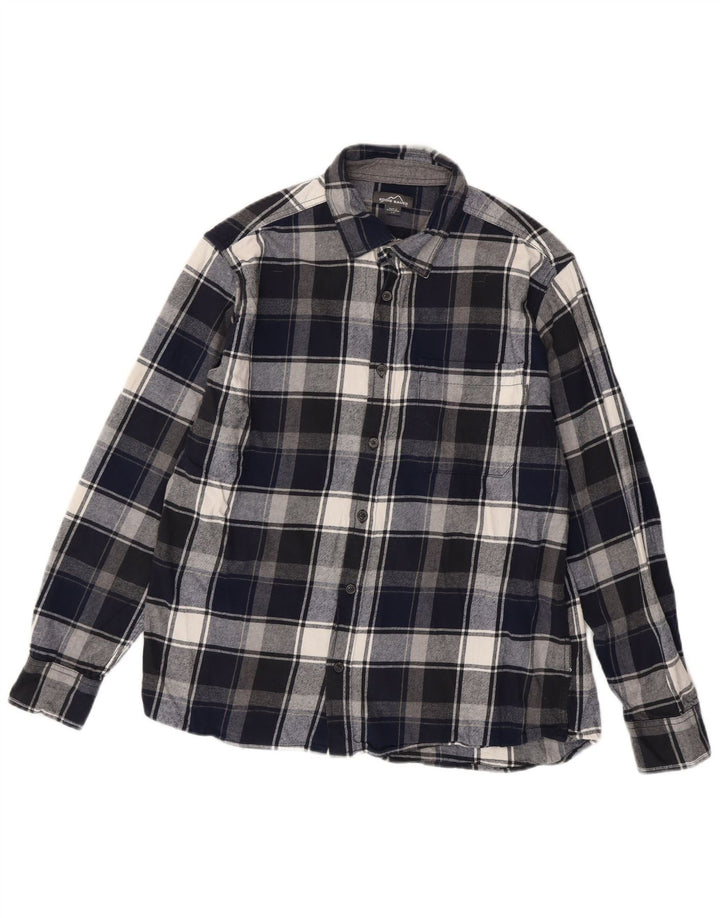 EDDIE BAUER Mens Flannel Shirt Large Navy Blue Check Cotton