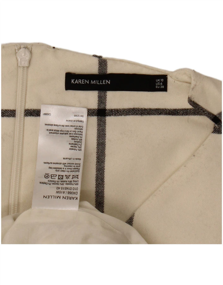 Karen Millen Womens Sheath Dress UK 10 Small Off White Check Polyester