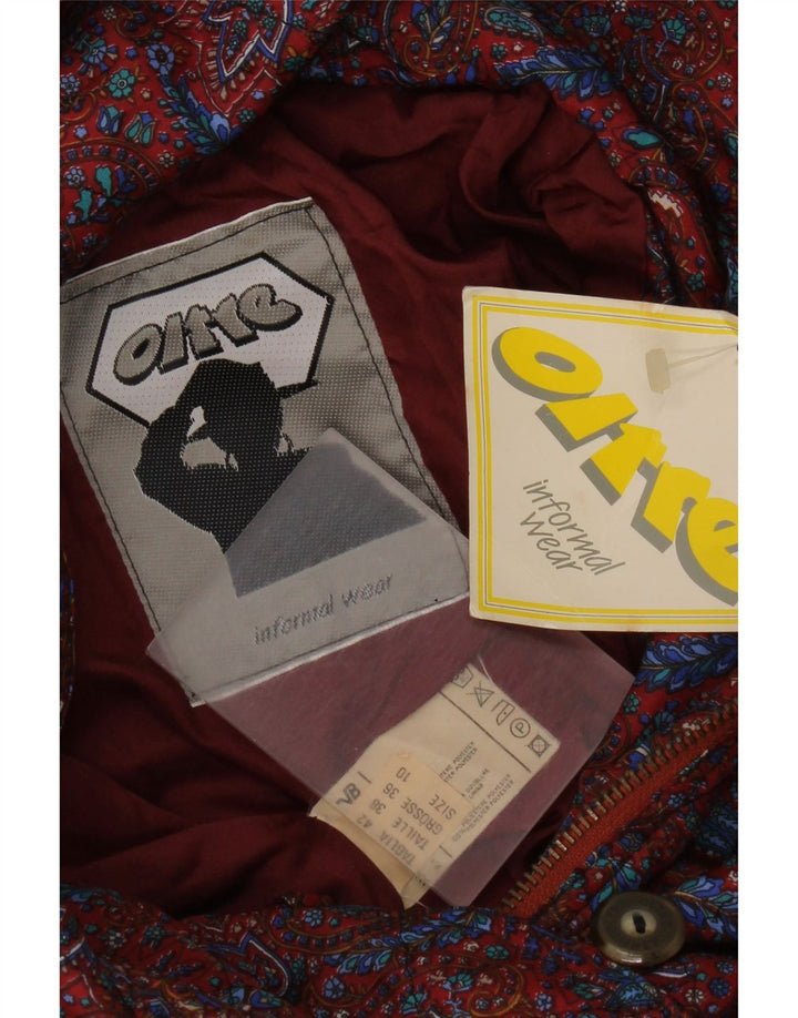 oltre Womens Hooded Oversized Bomber Jacket UK 10 Small Red Paisley