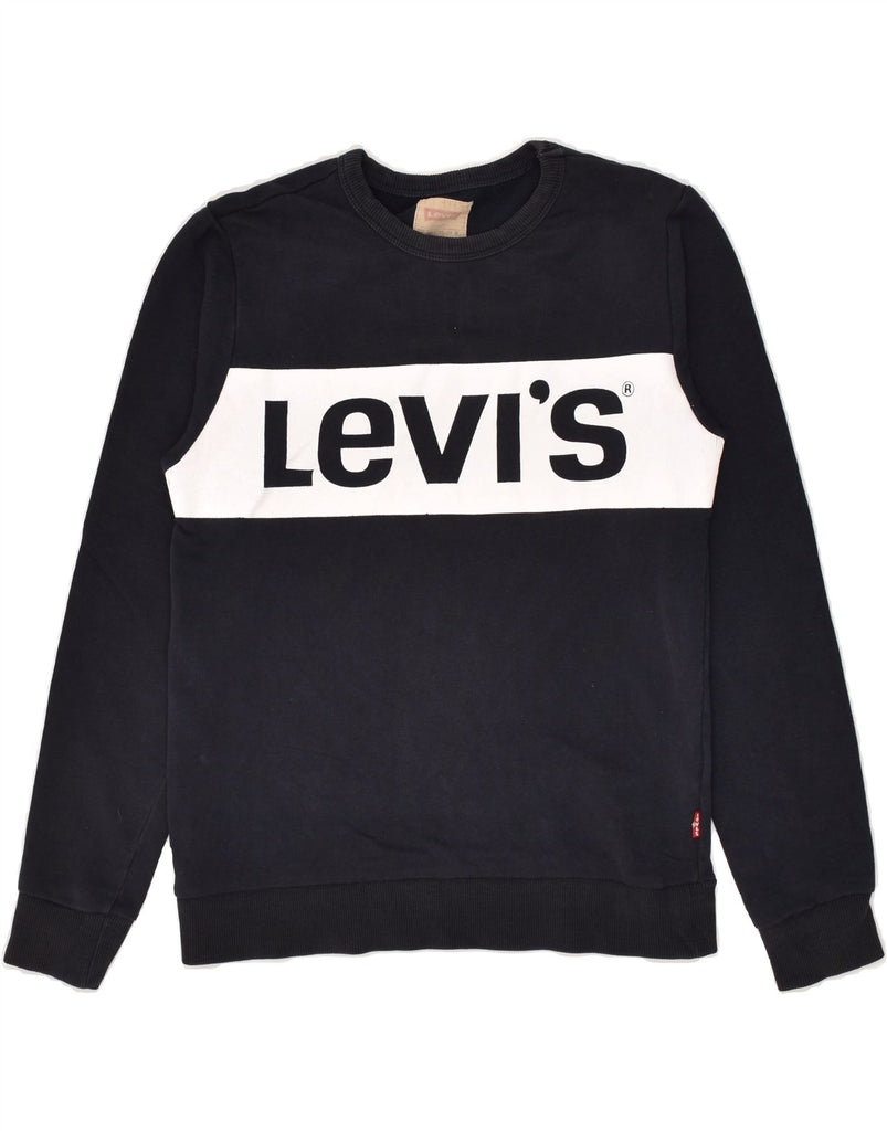 LEVI'S Boys Graphic Sweatshirt Jumper 13-14 Years Navy Blue Cotton | Vintage Levi's | Thrift | Second-Hand Levi's | Used Clothing | Messina Hembry 