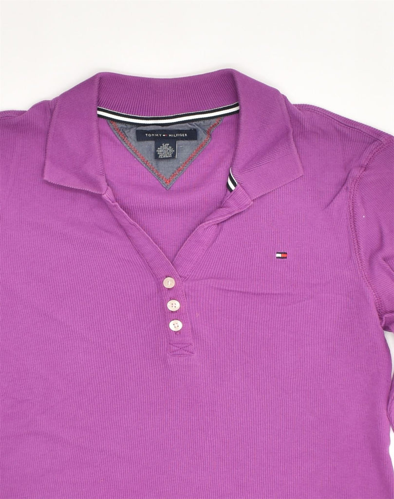 TOMMY HILFIGER Womens 3/4 Sleeve Polo Shirt UK 8 Small Purple Cotton | Vintage Tommy Hilfiger | Thrift | Second-Hand Tommy Hilfiger | Used Clothing | Messina Hembry 