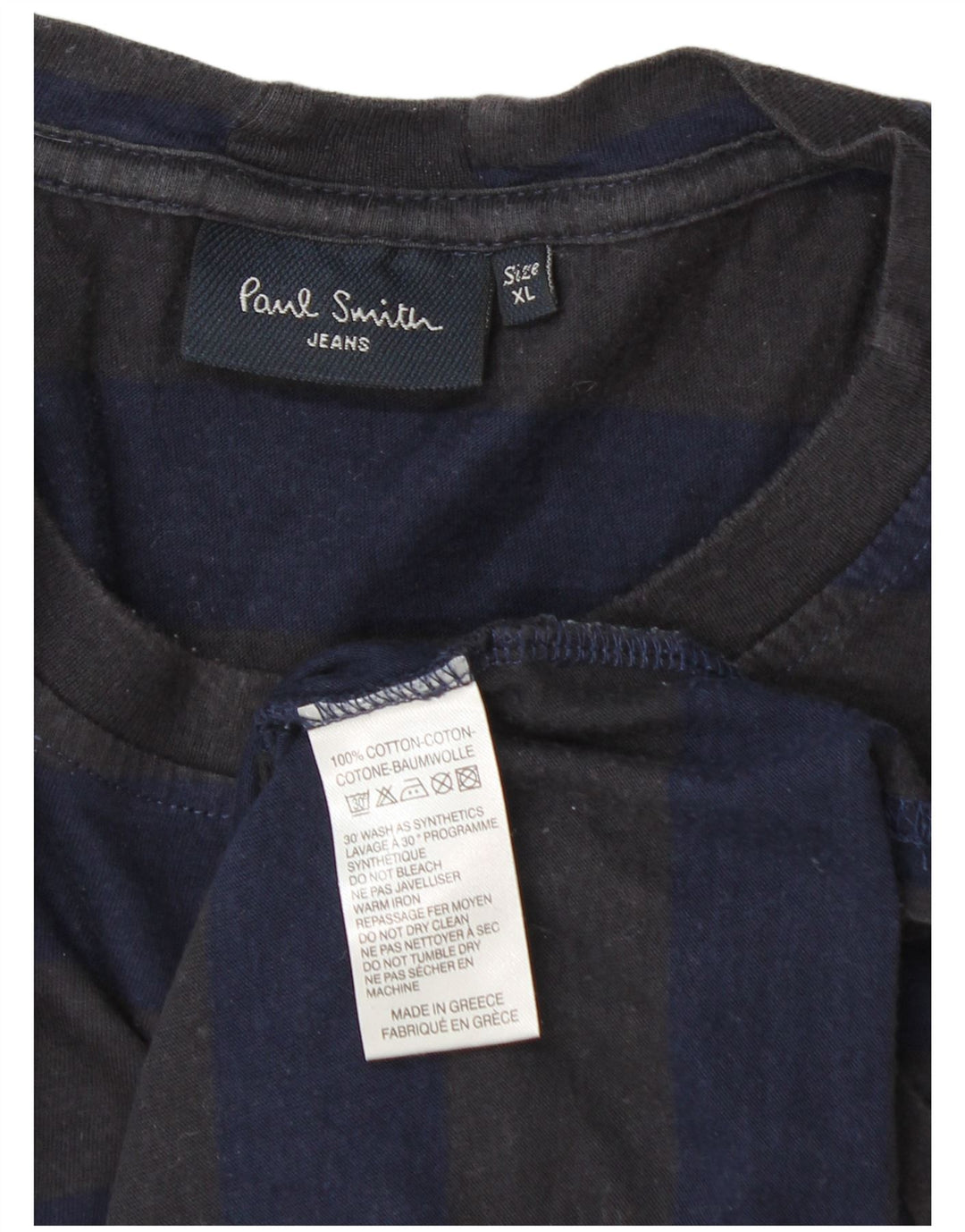 Paul Smith Mens T-Shirt Top XL Blue Striped Cotton