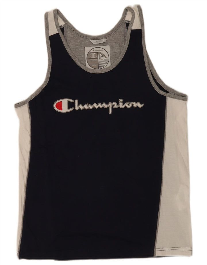 Champion Mens Graphic Vest Top Medium Navy Blue Colourblock Cotton