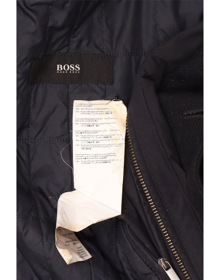 Hugo Boss Mens Overcoat EU 50 Large Navy Blue Wool