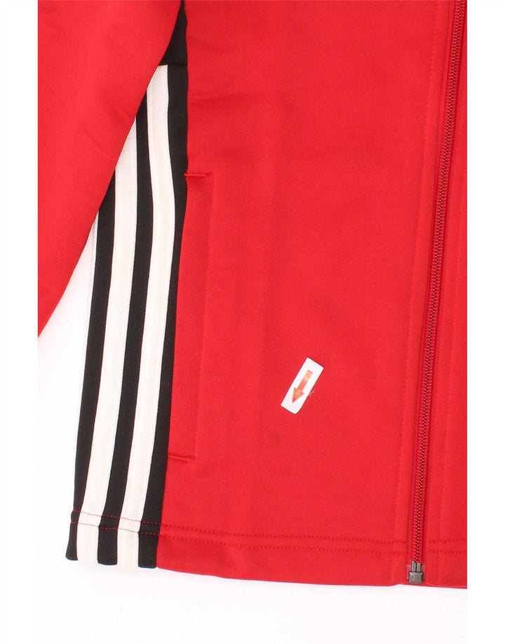 Adidas Boys Tracksuit Top Jacket 7-8 Years Red Colourblock Polyester