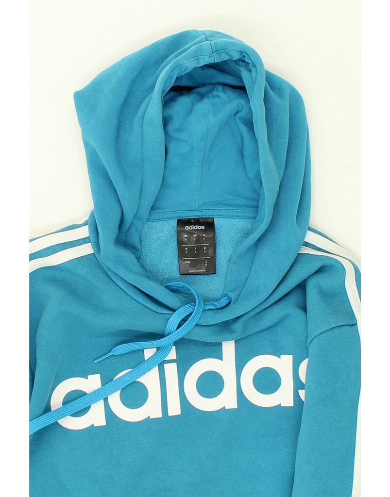 ADIDAS Womens Graphic Hoodie Jumper UK 10 Small Blue Cotton Vintage Adidas and Second-Hand Adidas from Messina Hembry 