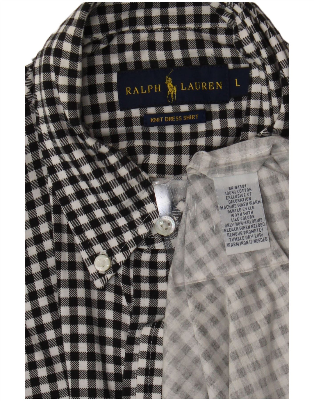 Ralph Lauren Mens Flannel Shirt Large Black Gingham Cotton