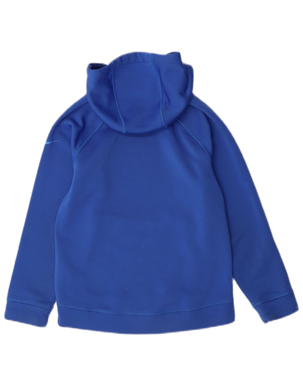 NIKE Boys Dri Fit Graphic Hoodie Jumper 8-9 Years Small Blue Polyester