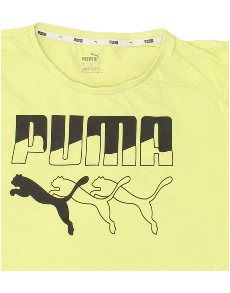 PUMA Womens Oversized Crop Graphic T-Shirt Top UK 10 Small Yellow Cotton Vintage Puma and Second-Hand Puma from Messina Hembry 