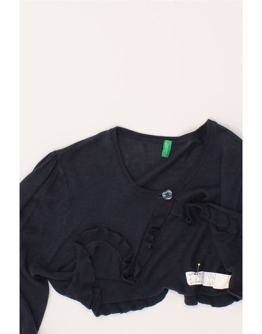 BENETTON Maglione Cardigan Corto per Bambina 11 12 Anni Cotone Blu Navy Abbigliamento vintage e di seconda mano online Messina Hembry