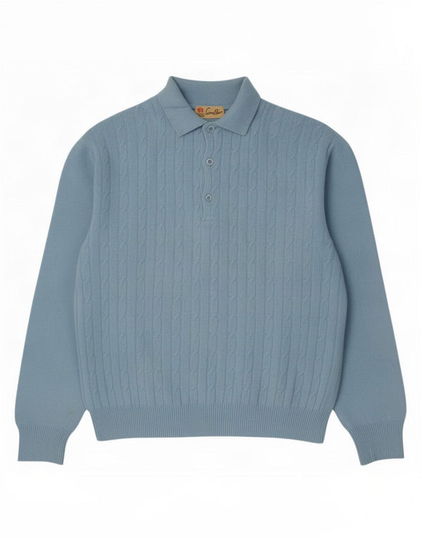 Vintage Mens Polo Neck Jumper Sweater IT 56 2XL Blue Lambswool