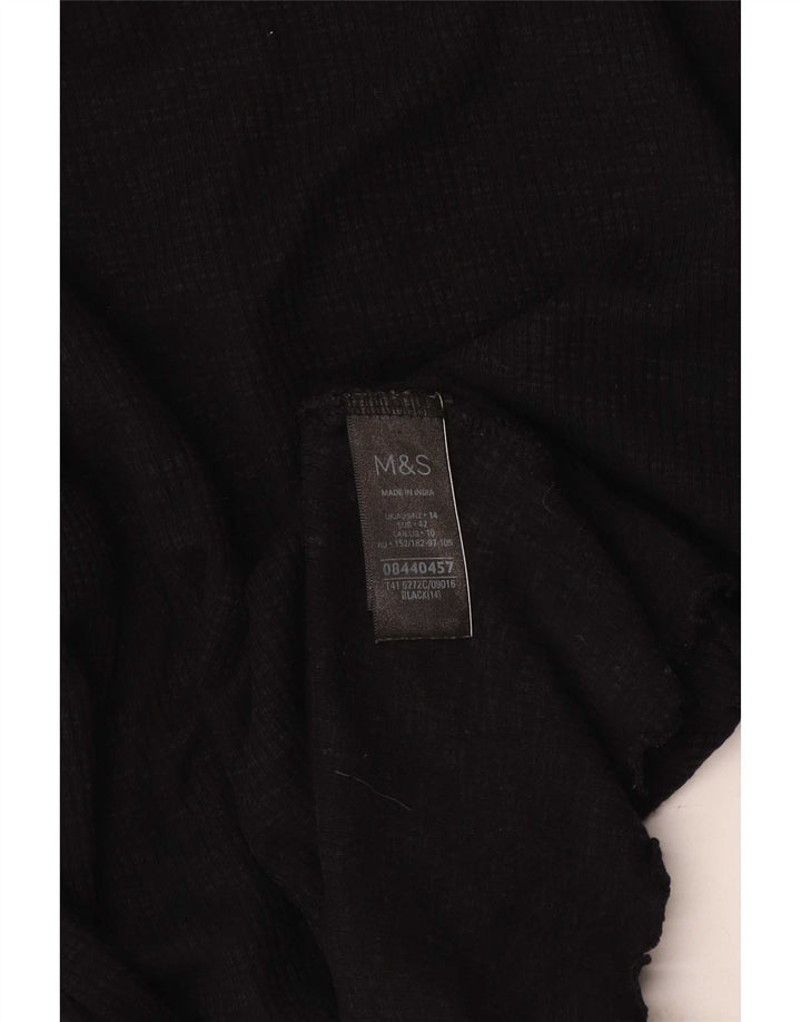 Marks & Spencer Womens Top Long Sleeve UK 14 Medium Black Cotton
