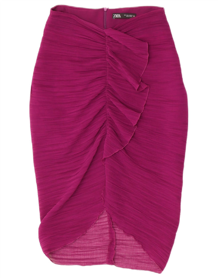 Zara Womens High Waist Midi Skirt Small W26 Purple Polyester