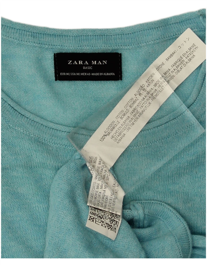 Zara Mens Crew Neck Jumper Sweater Medium Blue Cotton