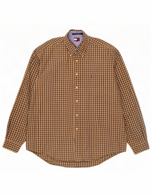Tommy Hilfiger Mens Shirt XL Yellow Gingham Cotton