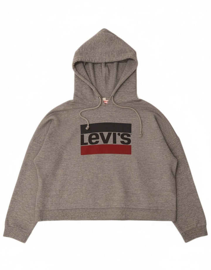 LEVI'S Womens Oversized Crop Graphic Hoodie Jumper UK 18 XL Grey Cotton