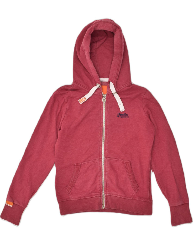 SUPERDRY Womens Zip Hoodie Sweater UK 14 Large Red Cotton | Vintage Superdry | Thrift | Second-Hand Superdry | Used Clothing | Messina Hembry 