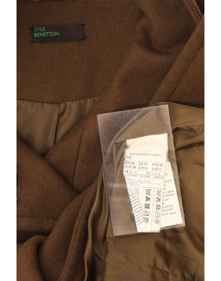 BENETTON Womens Overcoat UK 8 Small  Brown Wool
