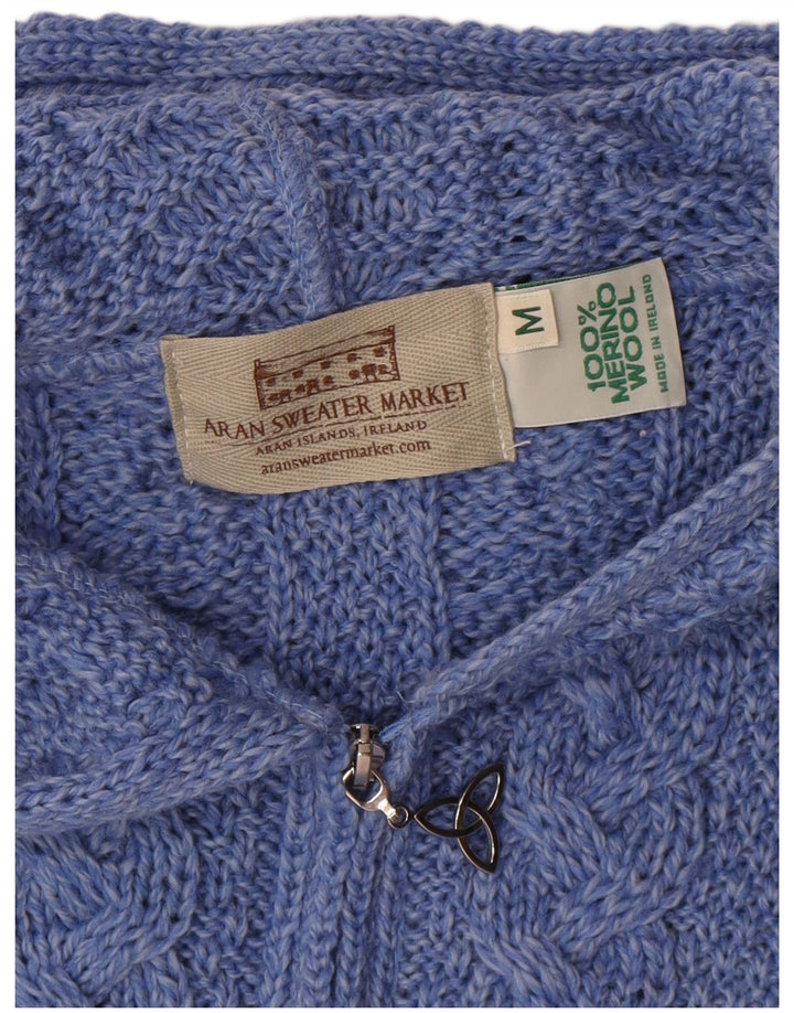 Aran Womens Hooded Longline Cardigan Sweater UK 12 Medium Blue Classic