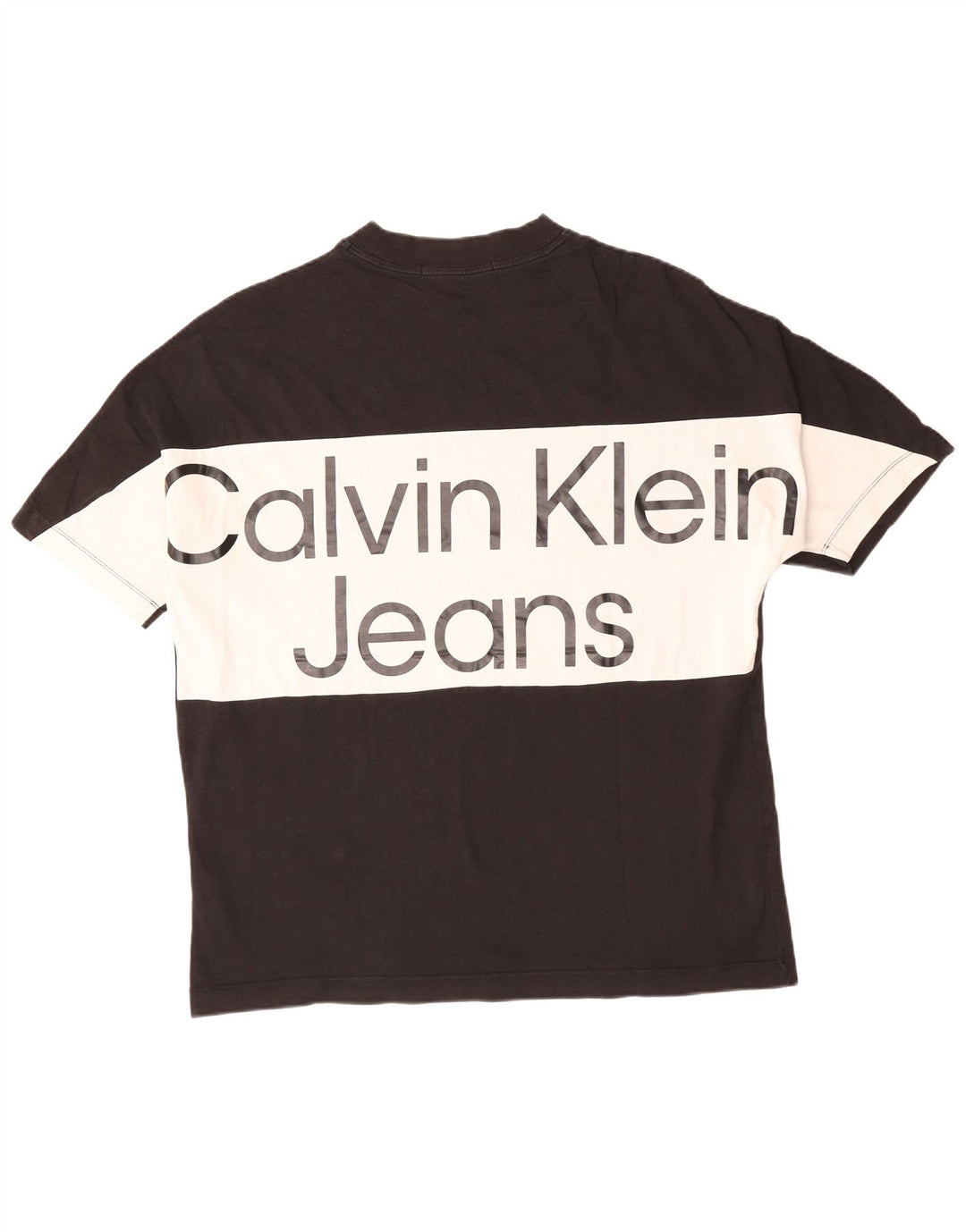 CALVIN KLEIN JEANS Mens Graphic T-Shirt Top XL Black Colourblock Cotton