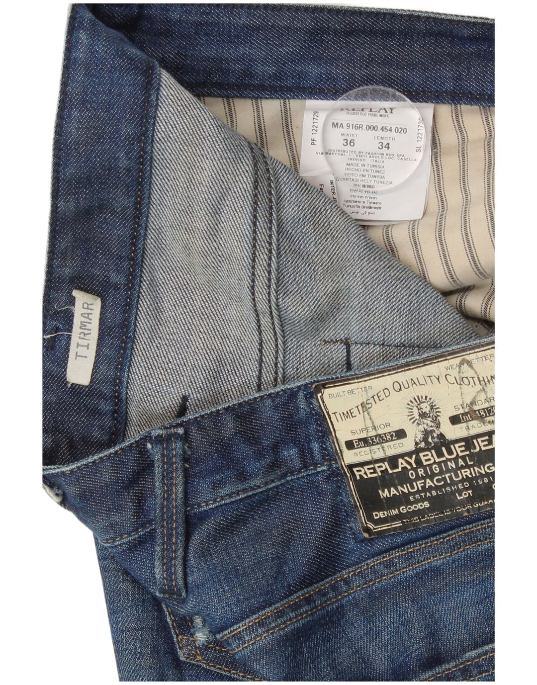 Replay Mens Tirmar Tapered Jeans W36 L34 Blue Cotton