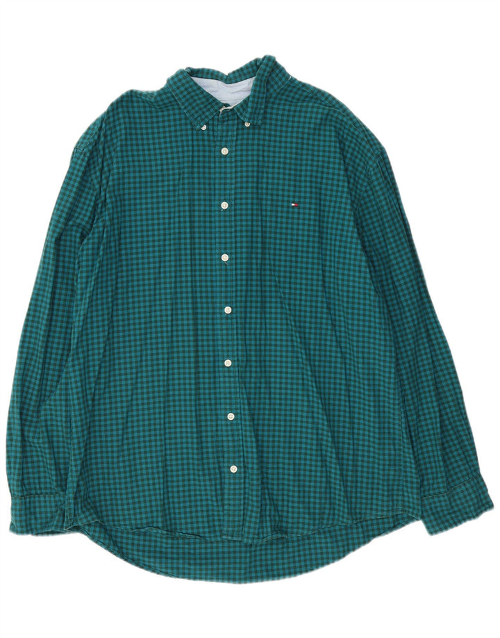 Tommy Hilfiger Mens Shirt 2XL Green Gingham Cotton