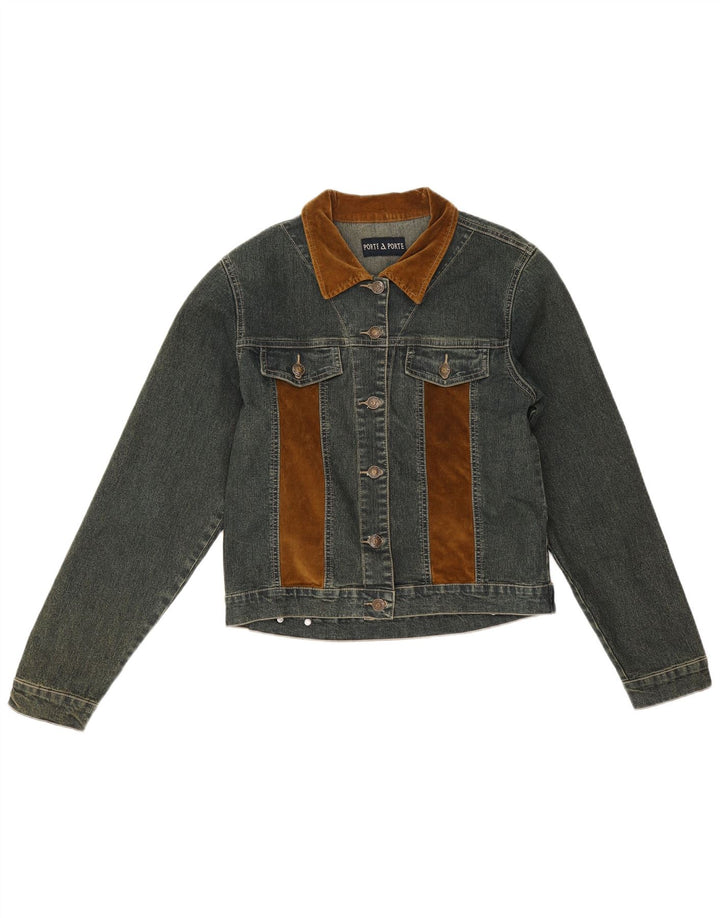 Vintage Womens Denim Jacket UK 12 Medium Blue Colourblock Cotton