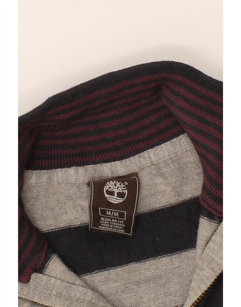 TIMBERLAND Mens Regular Fit Zip Neck Jumper Sweater Medium Grey Striped Vintage Timberland and Second-Hand Timberland from Messina Hembry 