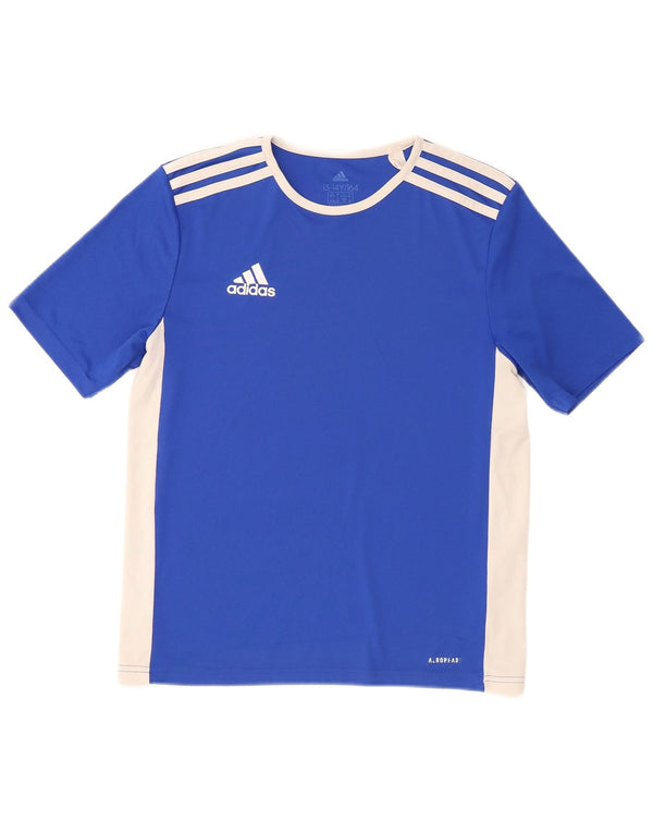 Adidas Boys Aeroready T-Shirt Top 13-14 Years Blue Colourblock Polyester