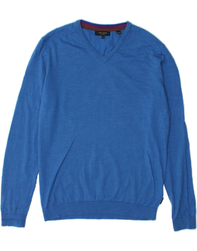 TED BAKER Womens V-Neck Jumper Sweater Size 4 Large Blue Merino Wool Vintage Ted Baker and Second-Hand Ted Baker from Messina Hembry 