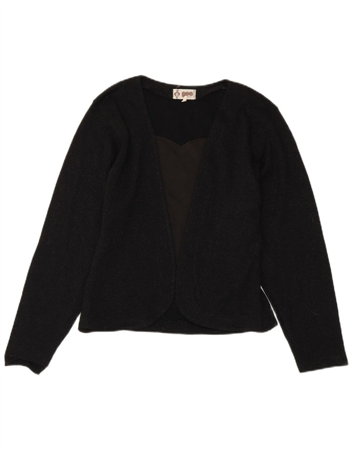 Vintage Womens Open Cardigan Sweater IT 44 Medium Black Virgin Wool