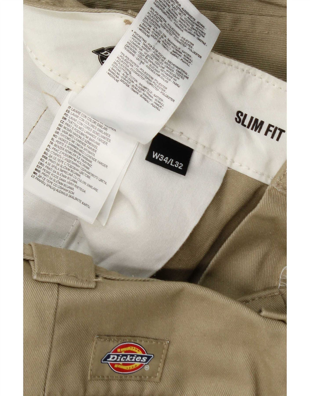 Dickies Mens Slim Fit Chino Trousers W34 L32 Khaki Polyester