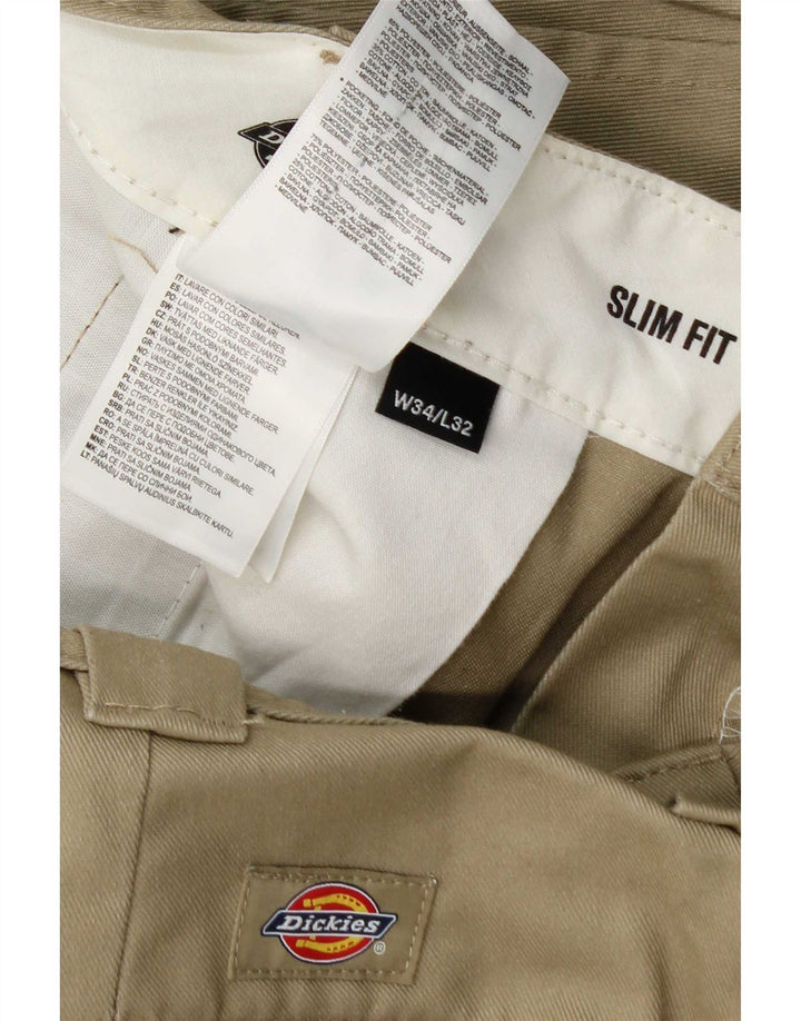Dickies Mens Slim Fit Chino Trousers W34 L32 Khaki Polyester