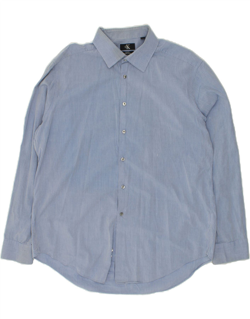 CALVIN KLEIN Mens Slim Fit Shirt Size 17 1/2 XL Blue Striped Cotton | Vintage Calvin Klein | Thrift | Second-Hand Calvin Klein | Used Clothing | Messina Hembry 