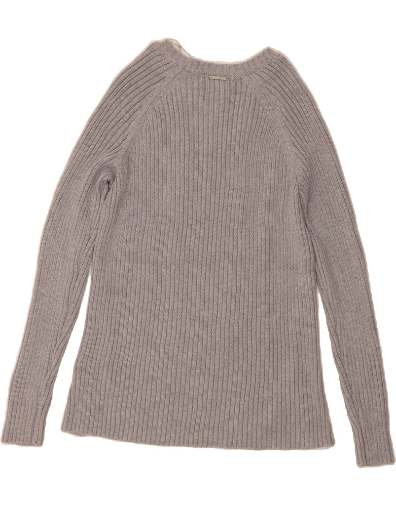 MICHAEL KORS Womens Boat Neck Jumper Sweater UK 12 Medium Grey Cotton Vintage Michael Kors and Second-Hand Michael Kors from Messina Hembry 