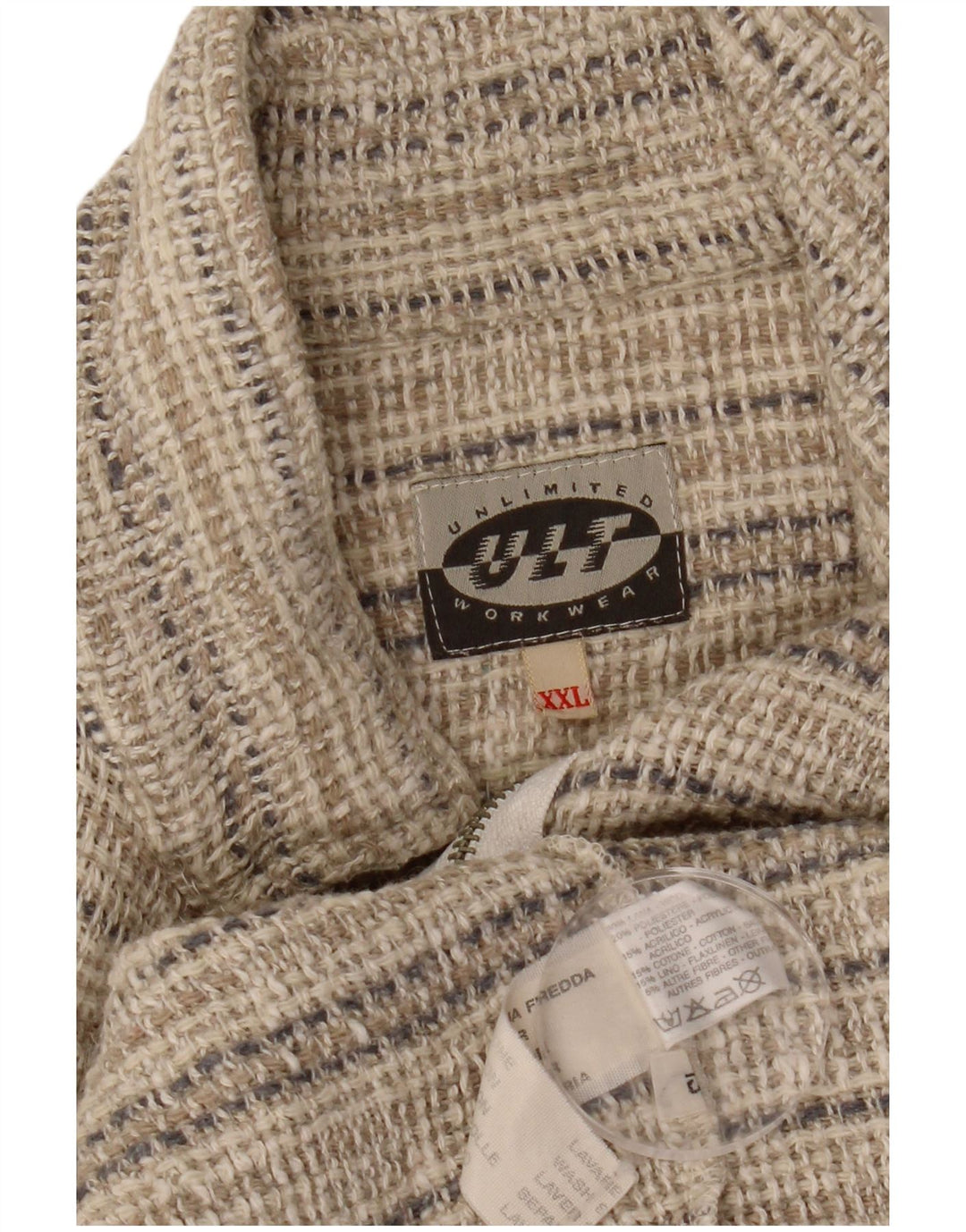 VINTAGE Mens Graphic Bomber Jacket UK 44 2XL Beige Striped Wool