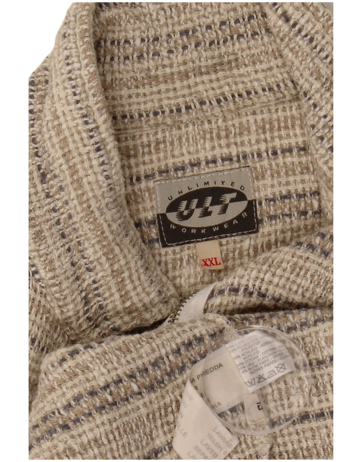 VINTAGE Mens Graphic Bomber Jacket UK 44 2XL Beige Striped Wool