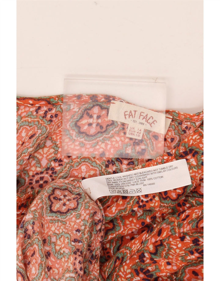 Fat Face Womens Asymmetric Blouse Top UK 14 Medium Orange Paisley Viscose
