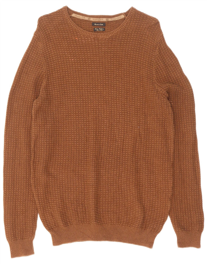 Massimo Dutti Mens Crew Neck Jumper Sweater XL Brown Cotton
