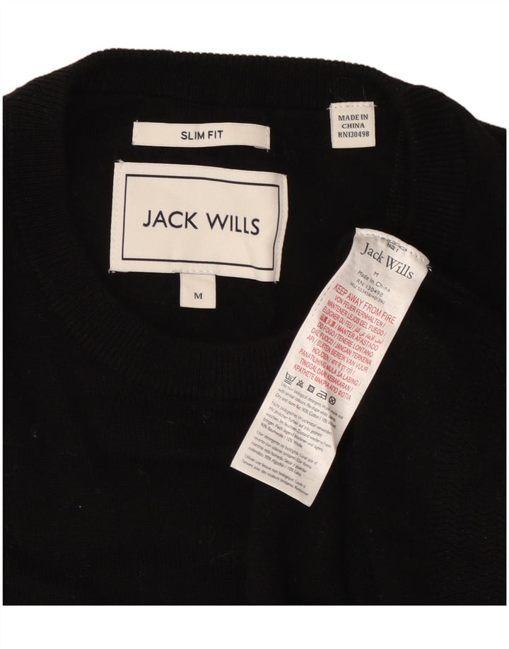 Jack Wills Mens Slim Fit Crew Neck Jumper Sweater Medium Black Cotton