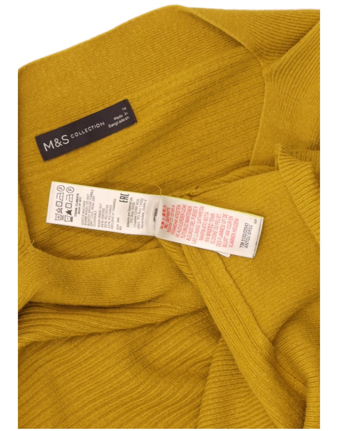 Marks & Spencer Womens Boat Neck Jumper Sweater UK 14 Medium Yellow Viscose