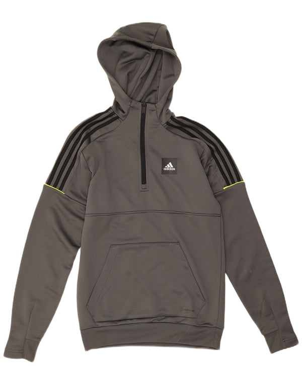 Adidas Mens Aeroready Zip Neck Hoodie Jumper XS Grey Polyester