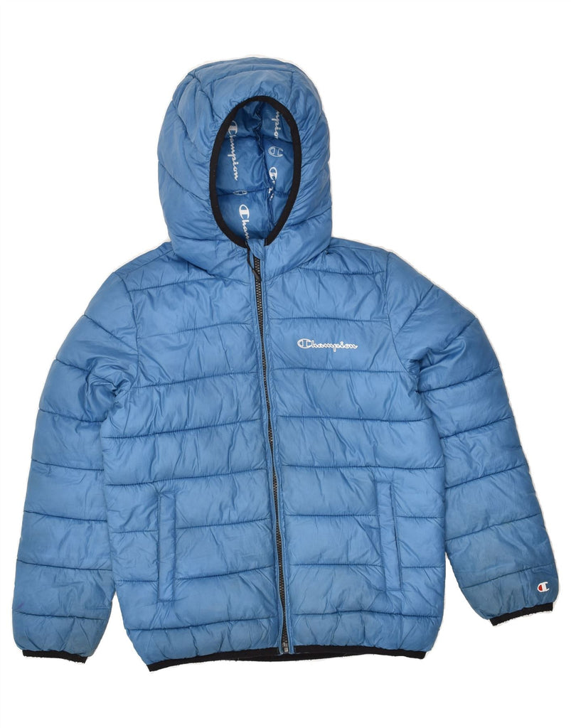 CHAMPION Boys Hooded Padded Jacket 10-11 Years Blue Polyester | Vintage Champion | Thrift | Second-Hand Champion | Used Clothing | Messina Hembry 