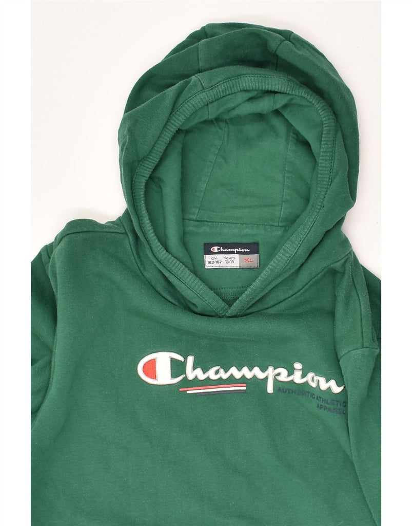 CHAMPION Boys Graphic Hoodie Jumper 13-14 Years XL Green Cotton | Vintage Champion | Thrift | Second-Hand Champion | Used Clothing | Messina Hembry 