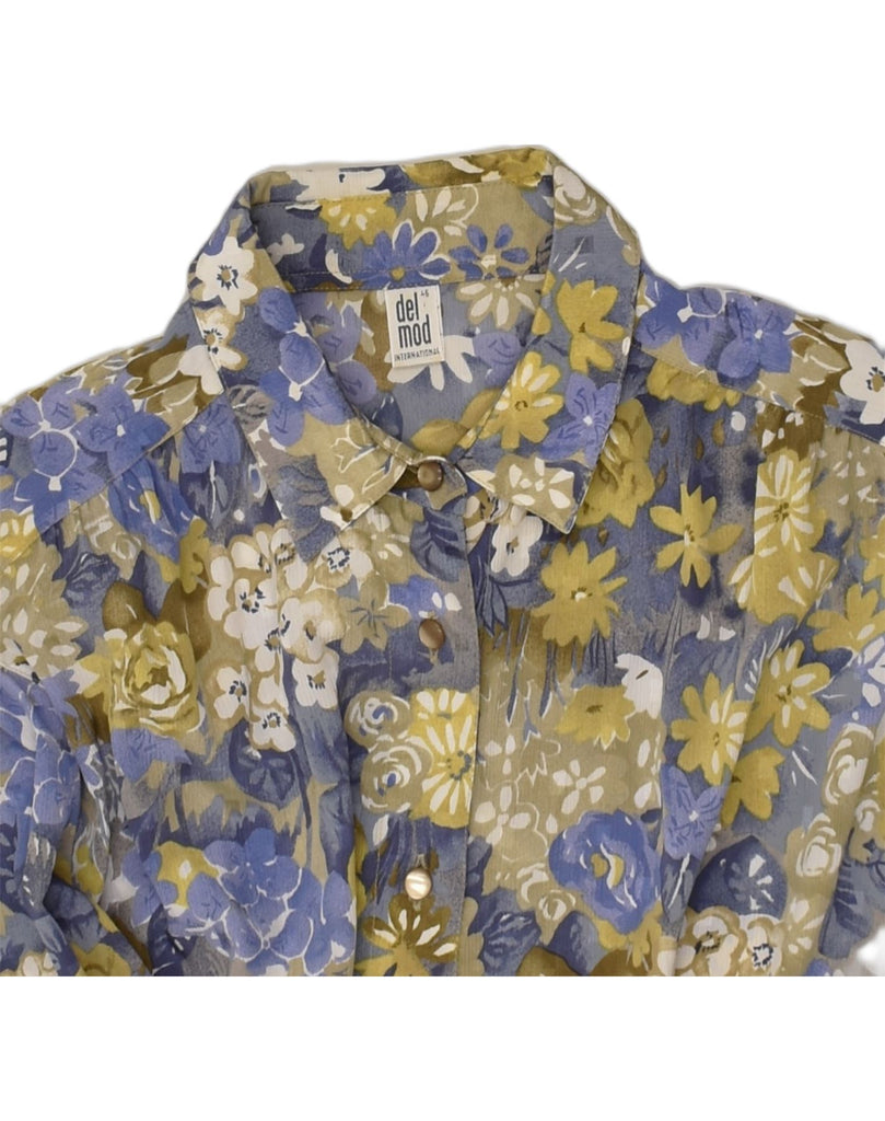 VINTAGE Womens Shirt Blouse EU 45 XL Blue Floral Polyester | Vintage Vintage | Thrift | Second-Hand Vintage | Used Clothing | Messina Hembry 