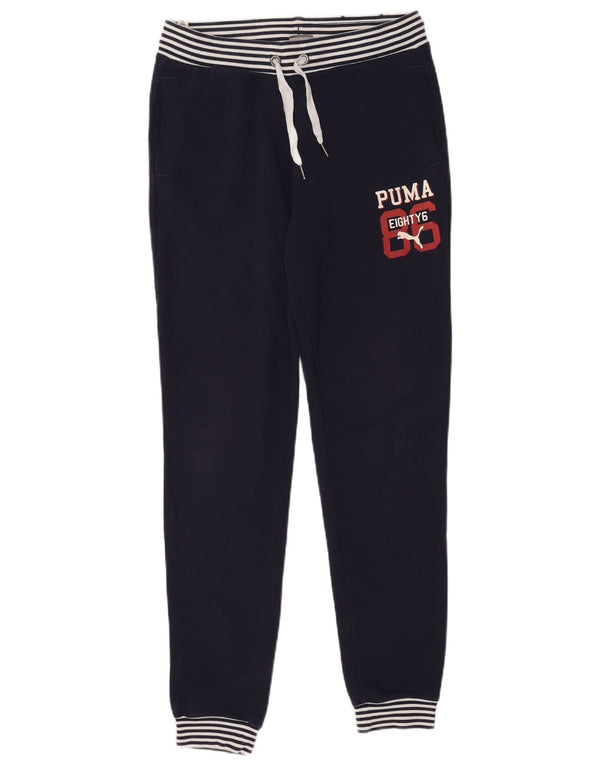 Puma Womens Graphic Tracksuit Trousers Joggers UK 10 Small Navy Blue Cotton