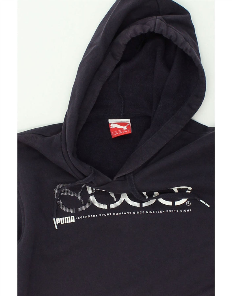 PUMA Mens Graphic Hoodie Jumper Small Navy Blue Cotton | Vintage Puma | Thrift | Second-Hand Puma | Used Clothing | Messina Hembry 