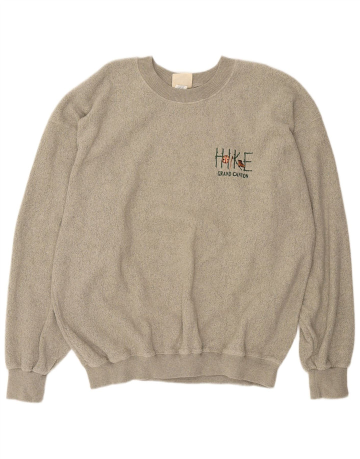 Vintage Mens Fleece Jumper XL Grey Cotton