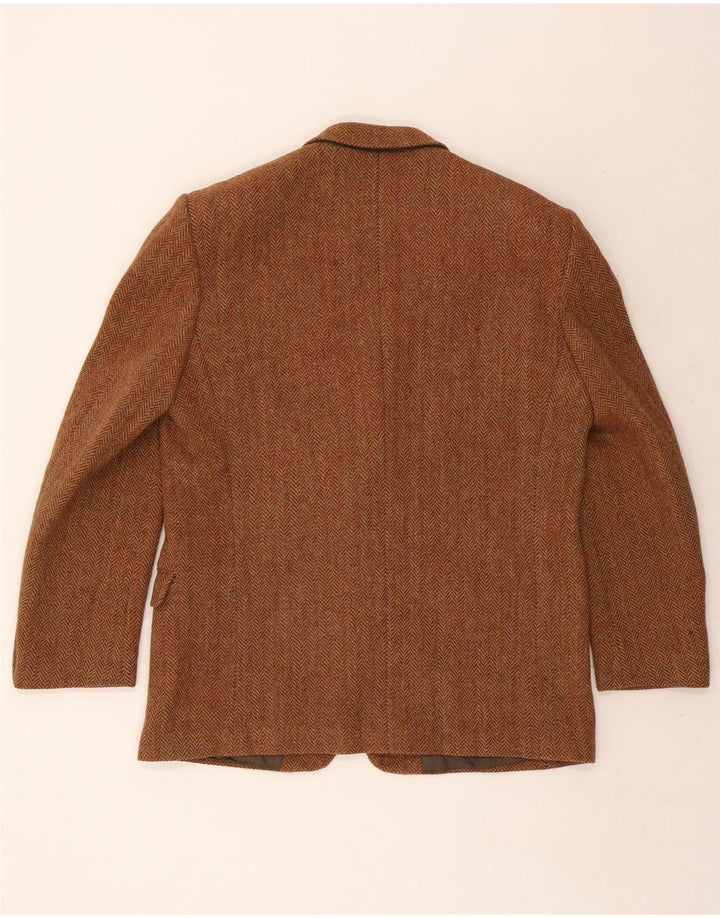 Harris Tweed Mens 2 Button Blazer Jacket IT 54 2XL Brown Herringbone Wool